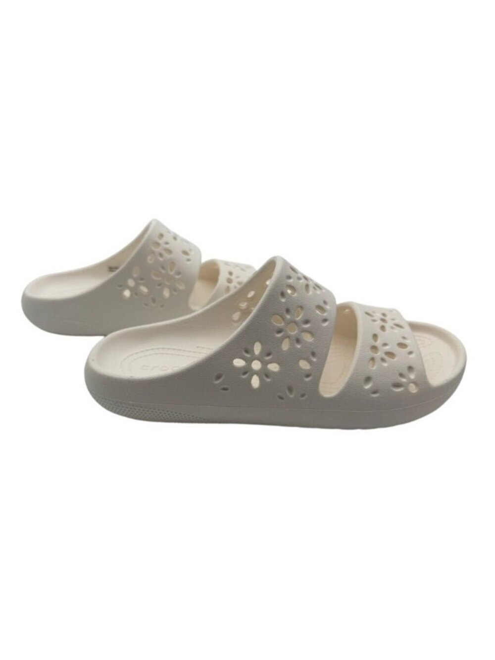 Crocs Classic Floral Cutout Sandals 210966 White Slip On Slide Men's 5 Women's 7